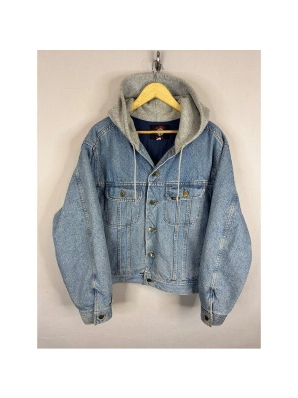 Lee 90s Vintage Mens Denim Jacket with Grey Hood Quilted Lining  Blue Large